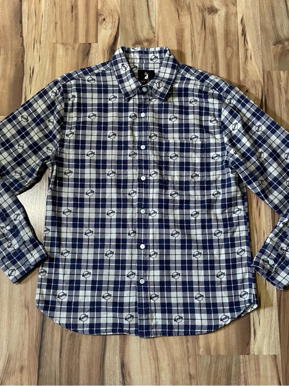 Jack & Sage Blue Moon Brewery Logo Collab Plaid Flannel Button Down Shirt Med